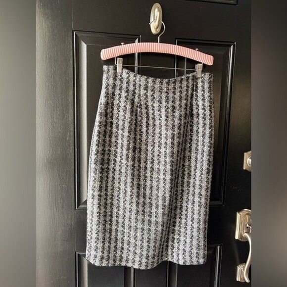 Spiegel Silver Metallic Black Houndstooth Pencil Skirt Size 12 - Picture 9 of 16